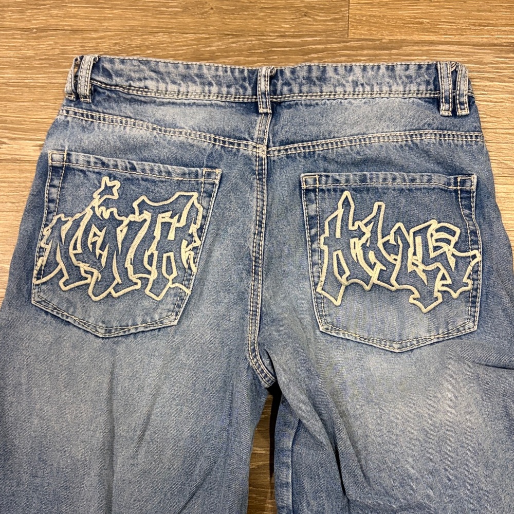 Zumiez Light Blue Straight Leg Jeans with Bird & Floral Embroidery - Picture 3 of 7